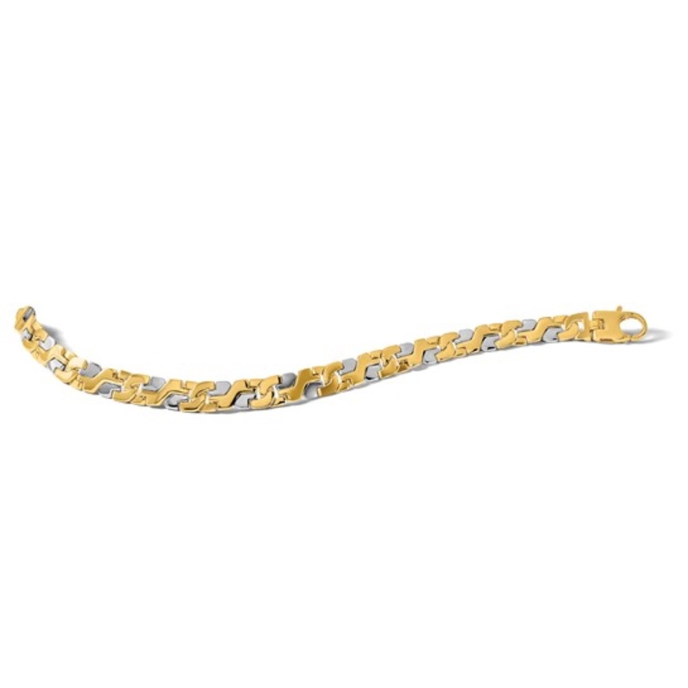 Solid 10K Two-Tone Gold 8.8mm Fancy Link Men’s Bracelet - 9" 32.67g - Picture 6 of 6